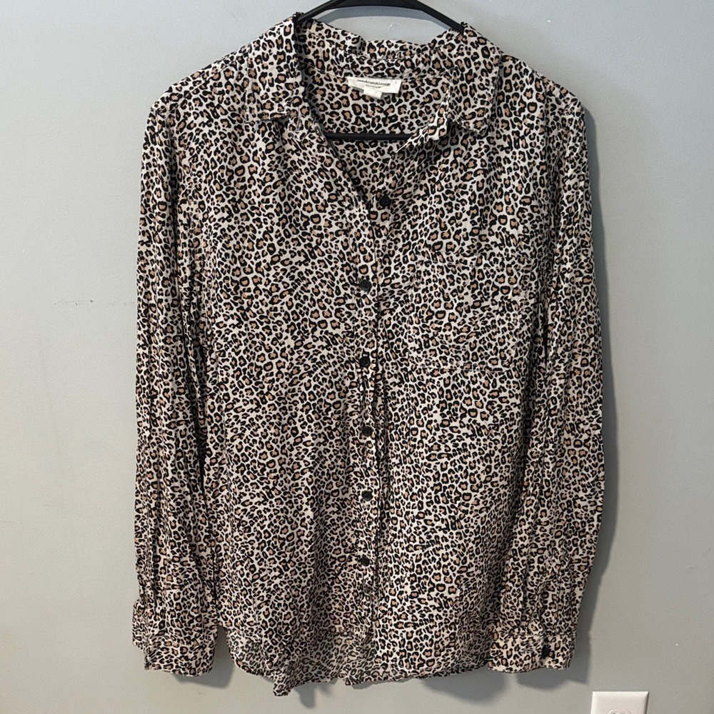 Beachlunchlounge Leopard Print Button Down Shirt Women Large Animal Print Blouse